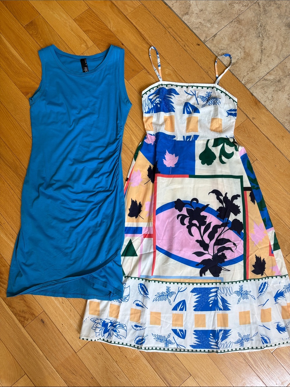 Summer☀️☀️Revolve Blue Tank Dress & Multicolor Printed Spaghetti Dress